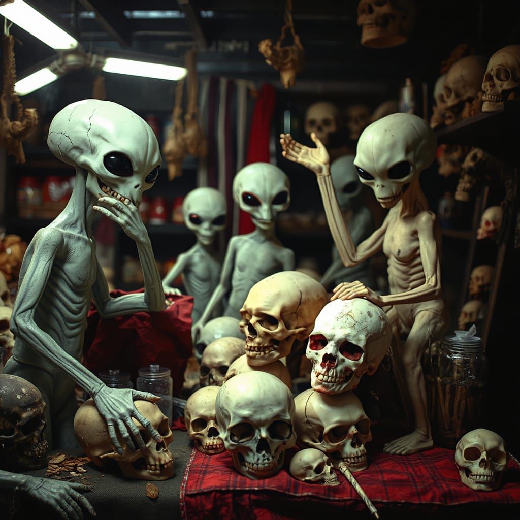 Alien Market with Human Skulls