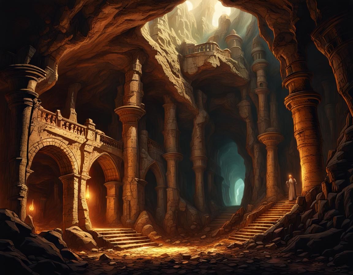 Fantasy Catacombs in an Enormous Cave Illustration