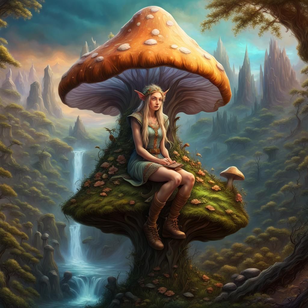 Elf on Mushroom in Middle Earth: Fantasycore Art