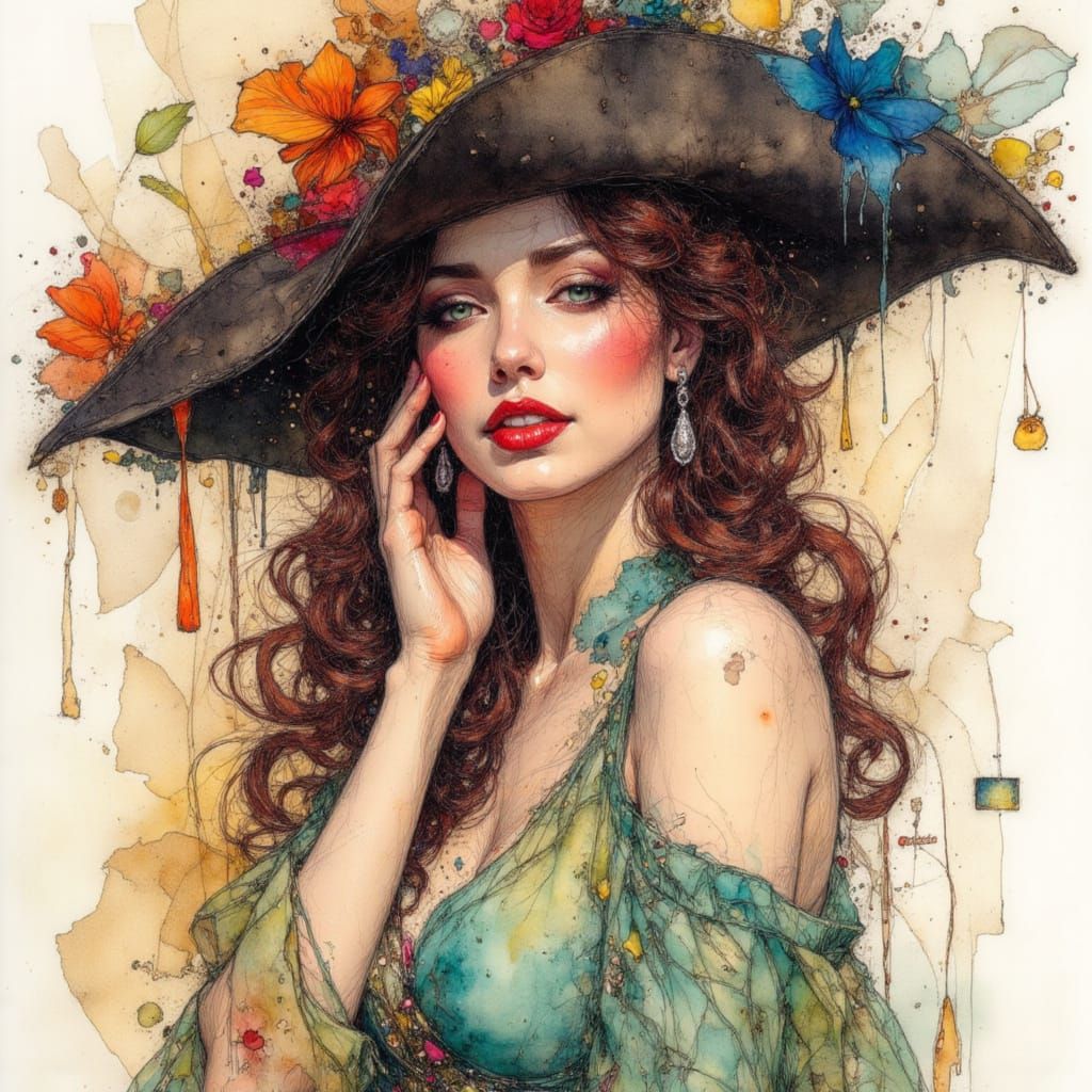 Alcohol Ink Pirate Portrait in Summer Colors