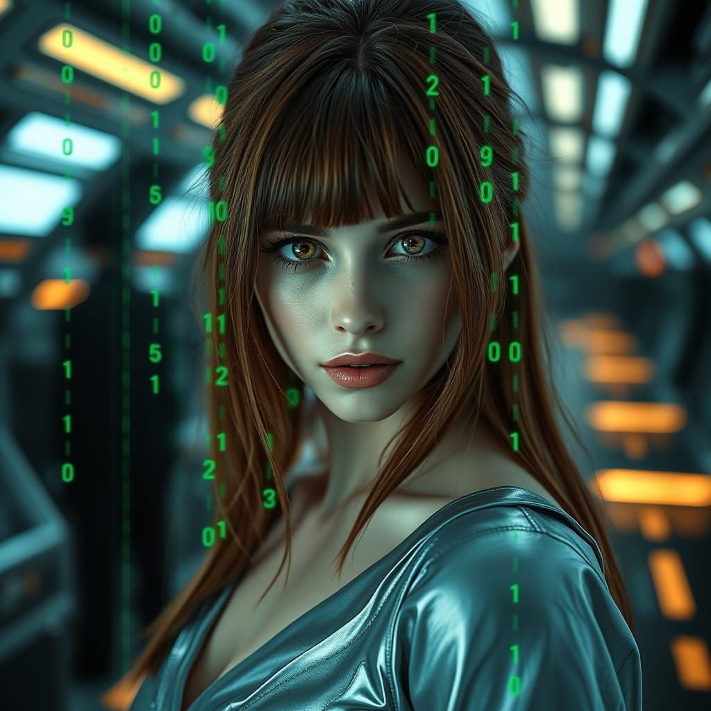 Glitched Sci-Fi Portrait of a Woman in Futuristic Realm