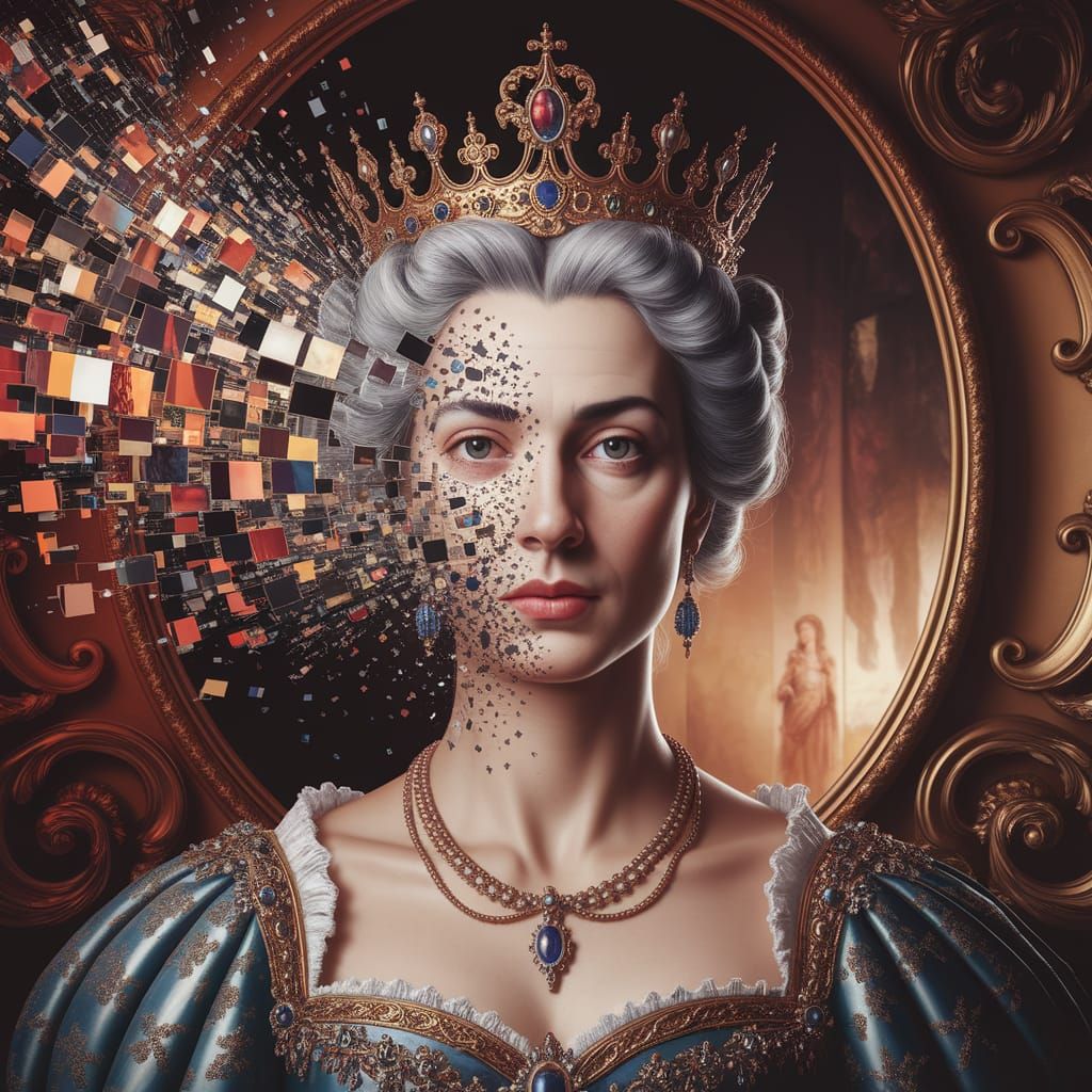 Shattered Queen: A Surreal Portrait in Baroque Style