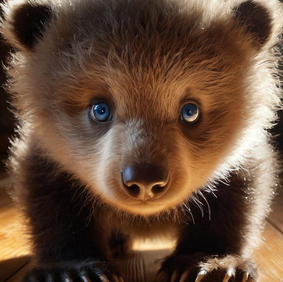 Newborn Bear Cub's Intense Blue Eyes in Close-up