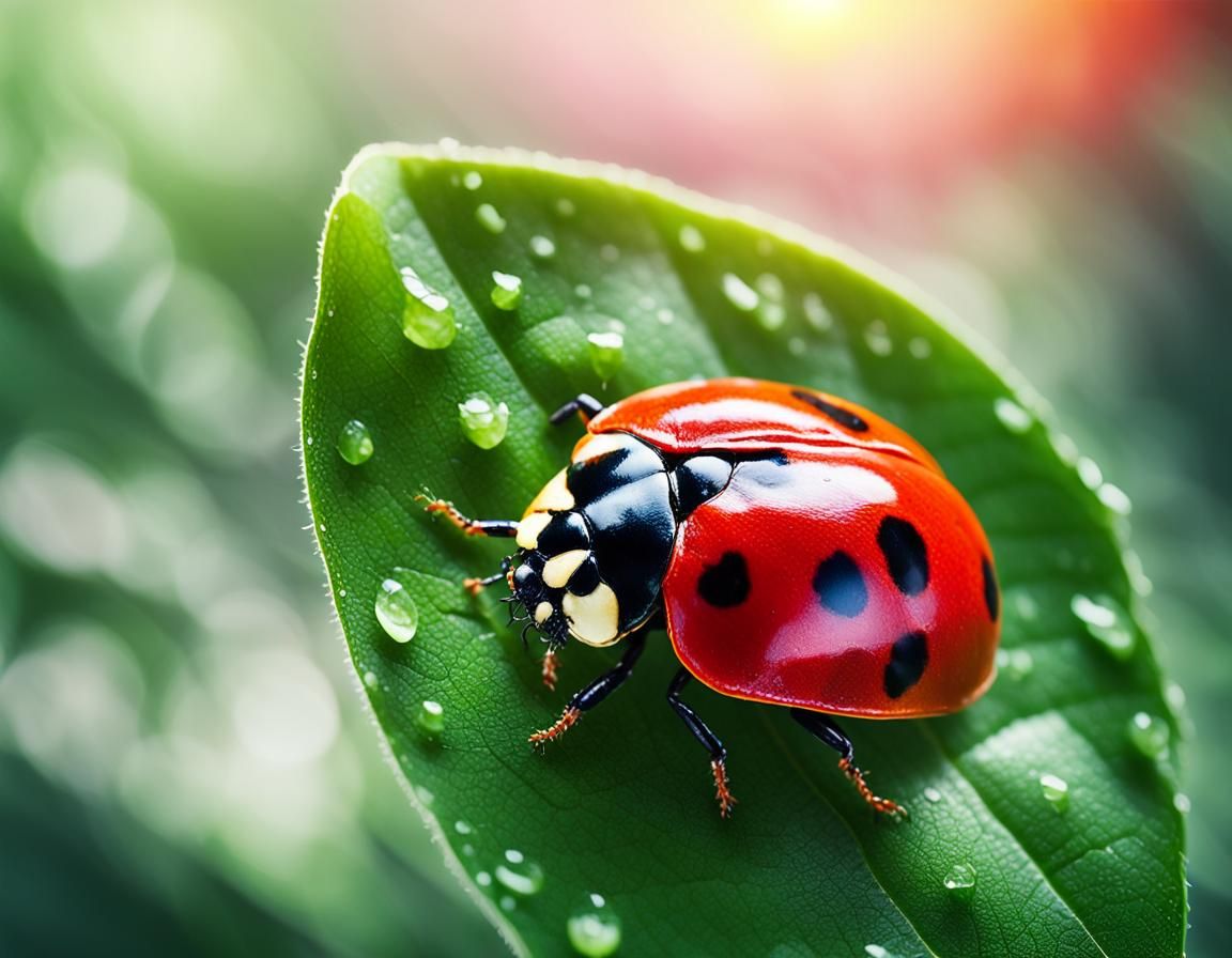Macro Photo of Ladybug on Leaf in Cinematic Style