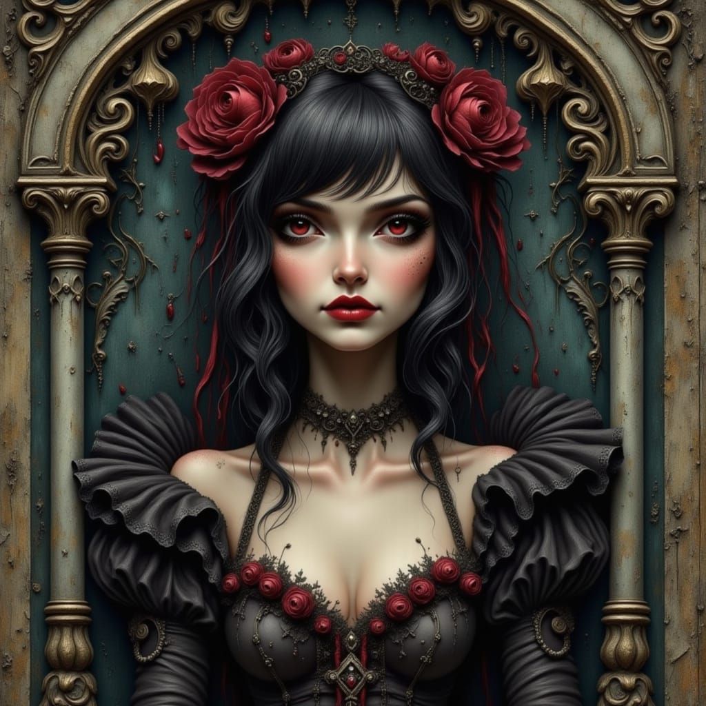 Brunette Pinup in Gothic Biopunk Style