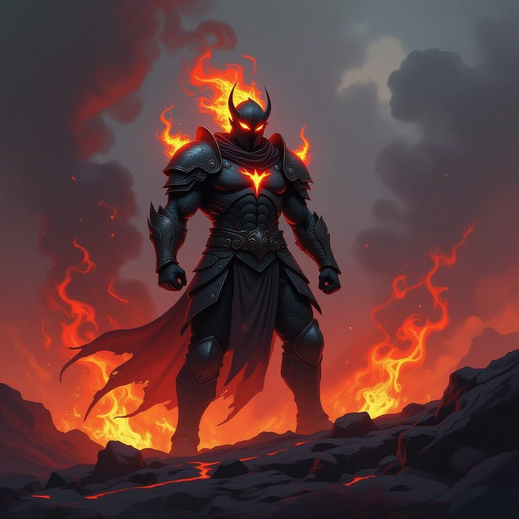 Lava Warrior on Volcano in Ethereal Fantasy Art Style
