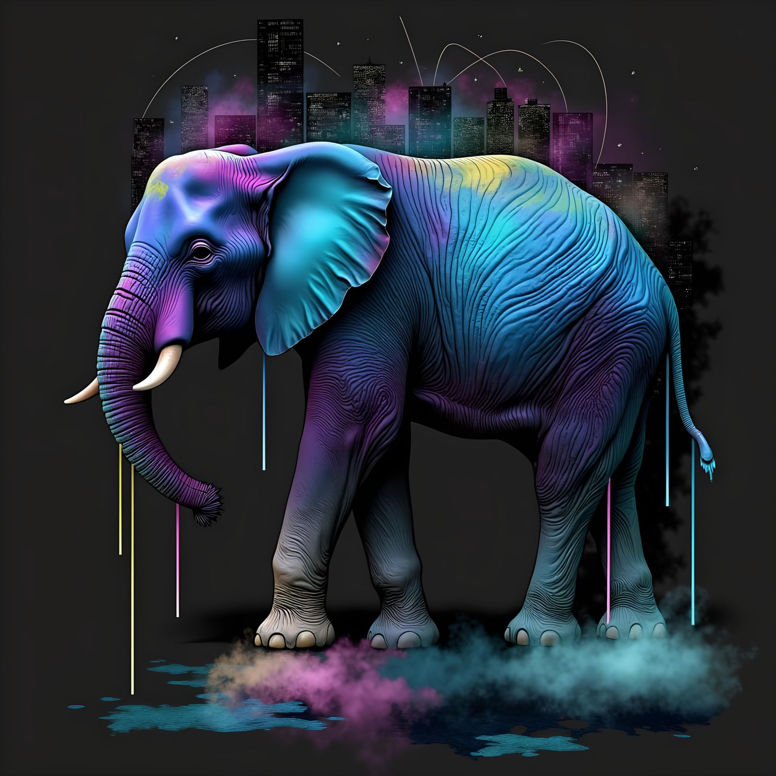 Neon Elephant Art Installation