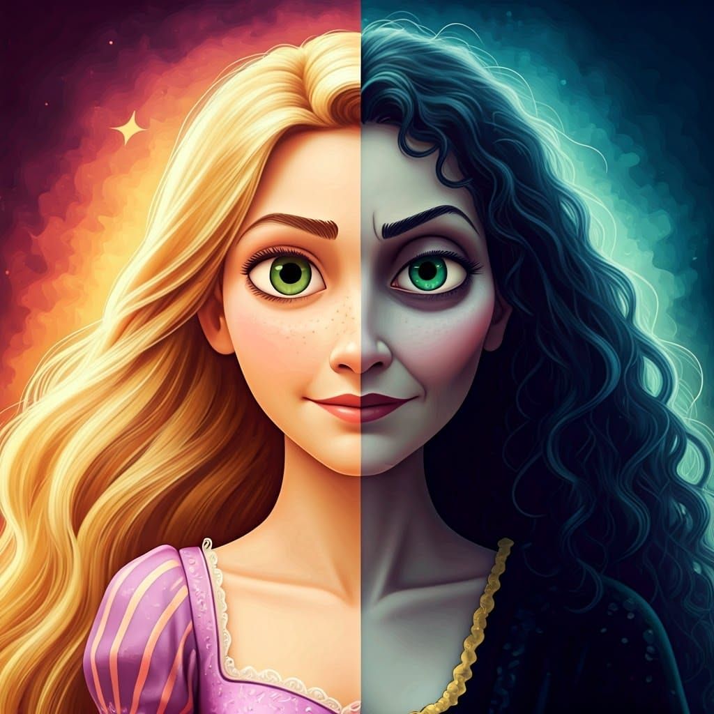 Surreal Split Portrait: Rapunzel and Mother Gothel