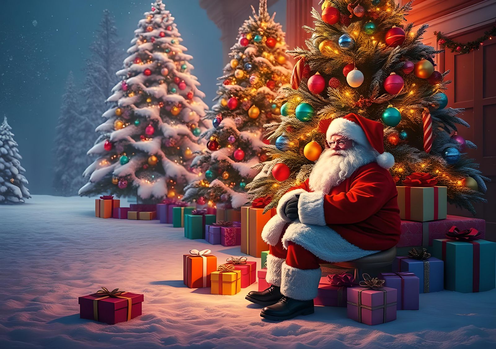 Festive Christmas Scene with Santa Claus and Gift