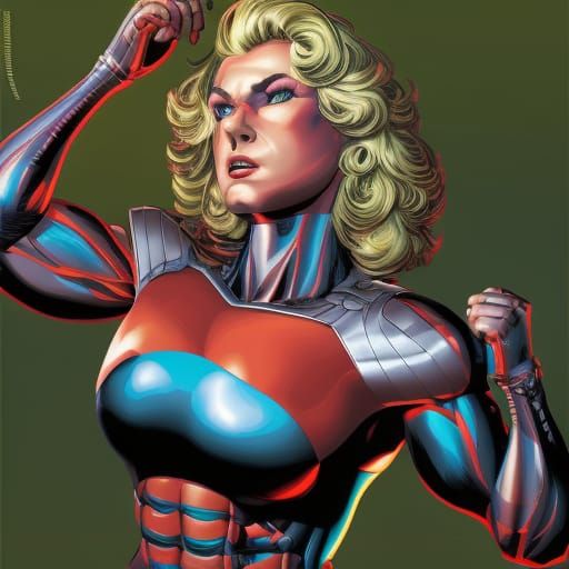 Muscle Woman Superhero in Comic Book Art Style