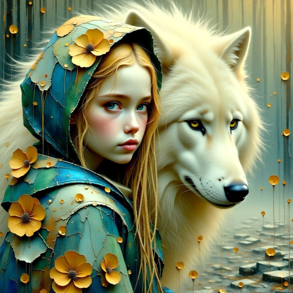 Enchanted Fairy in Cosmic Blizzard, Oil Impasto Encaustic