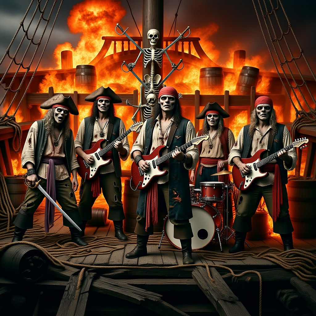 Zombie Pirate Band on a Decaying Ship