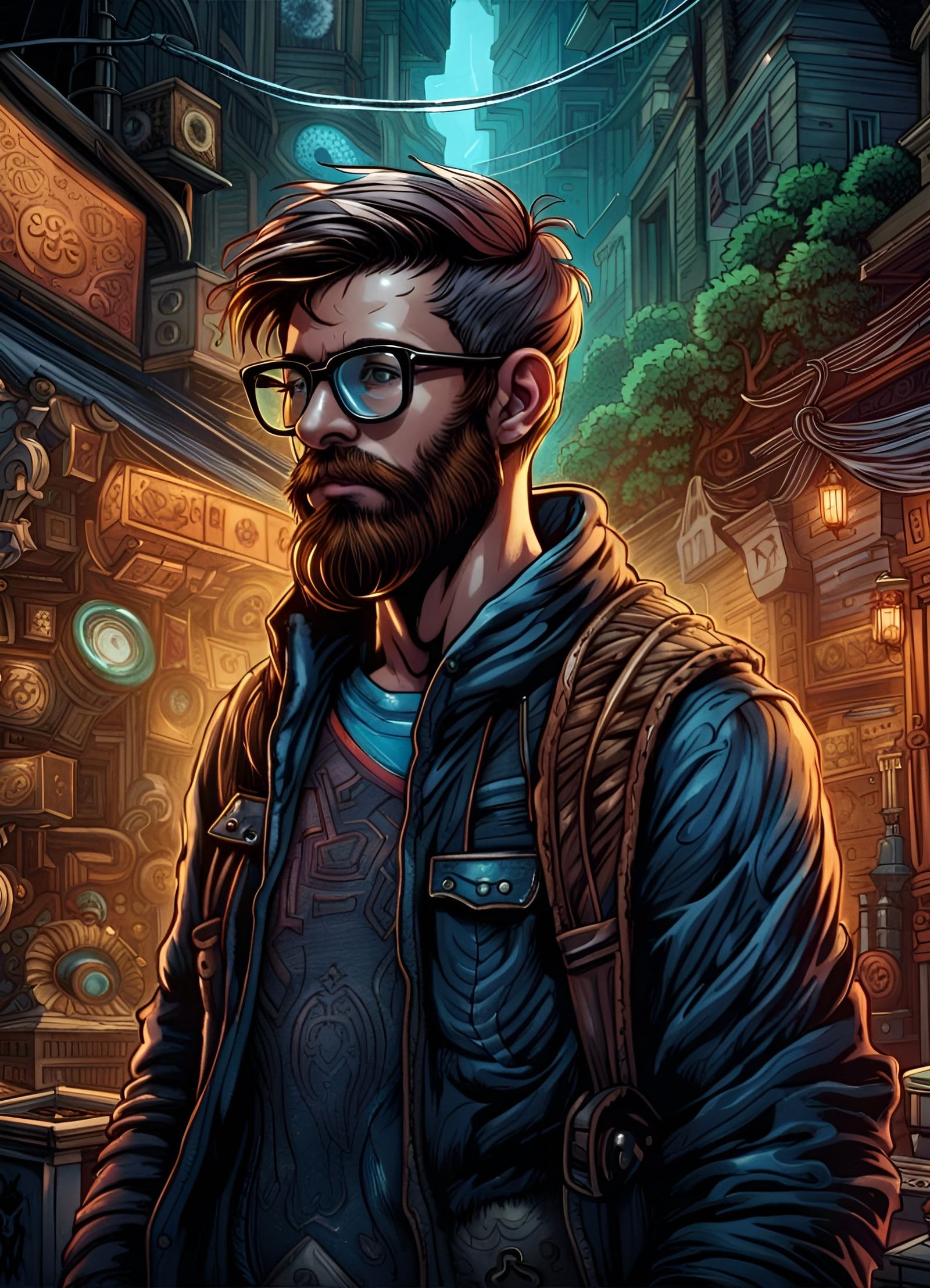 Hipster in Dark Fantasy Comic Book Art