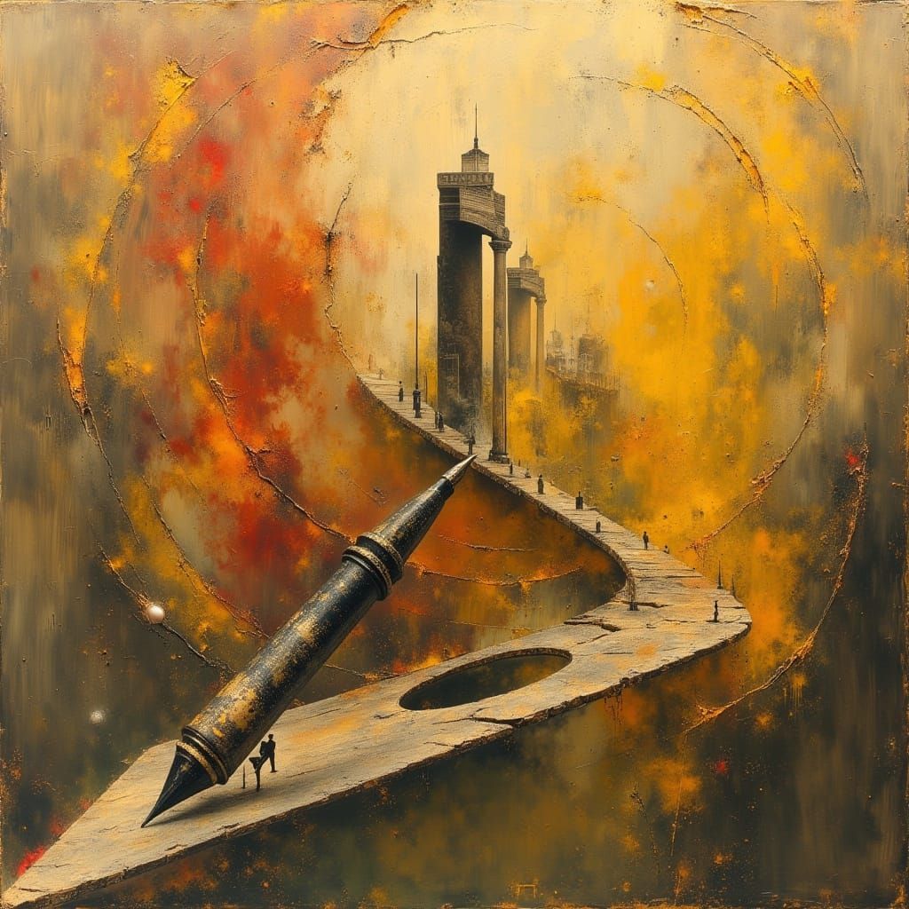 Miniature Rome on Fountain Pen in Autumnal Oil Paint Style