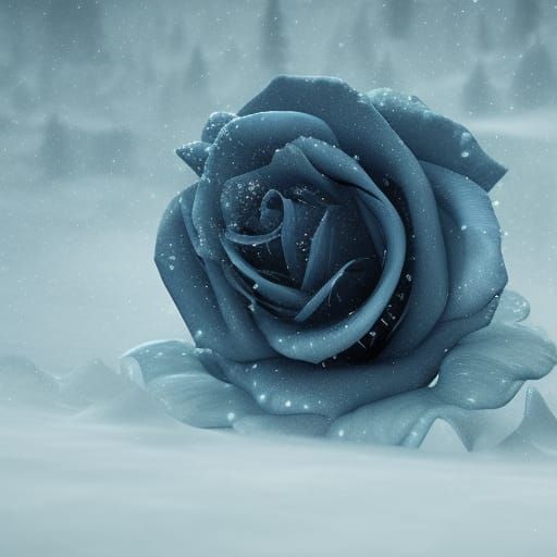 Blue Rose Blooms in Winter: Dark Fantasy Art