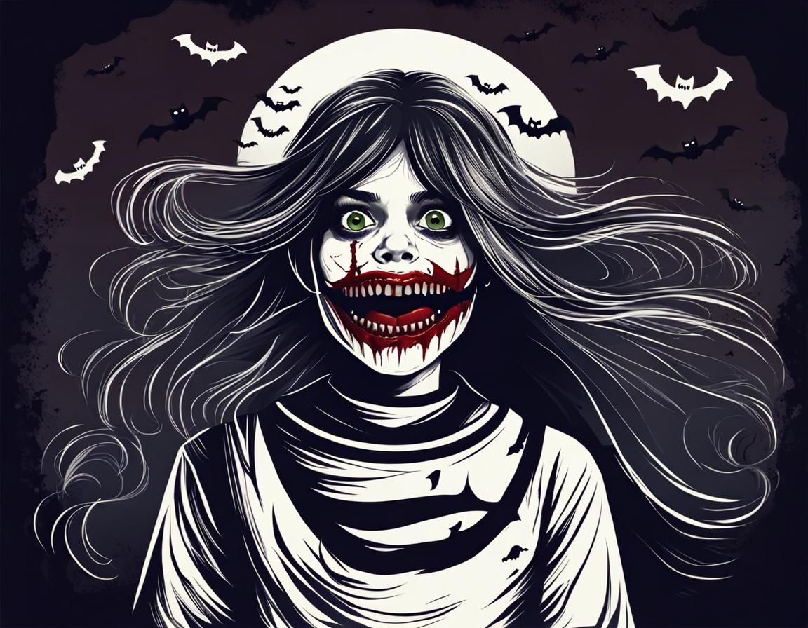 Halloween Girl with Scary Mouth in 70s Style
