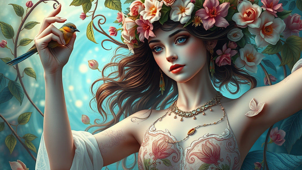 Dancing Woman with Flowers in Klimt Style