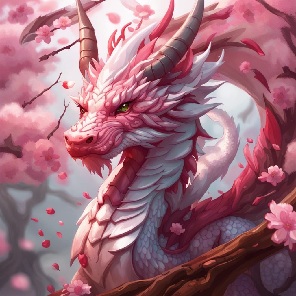 Baby Cherry Blossom Dragon Portrait in Hyperdetailed Style