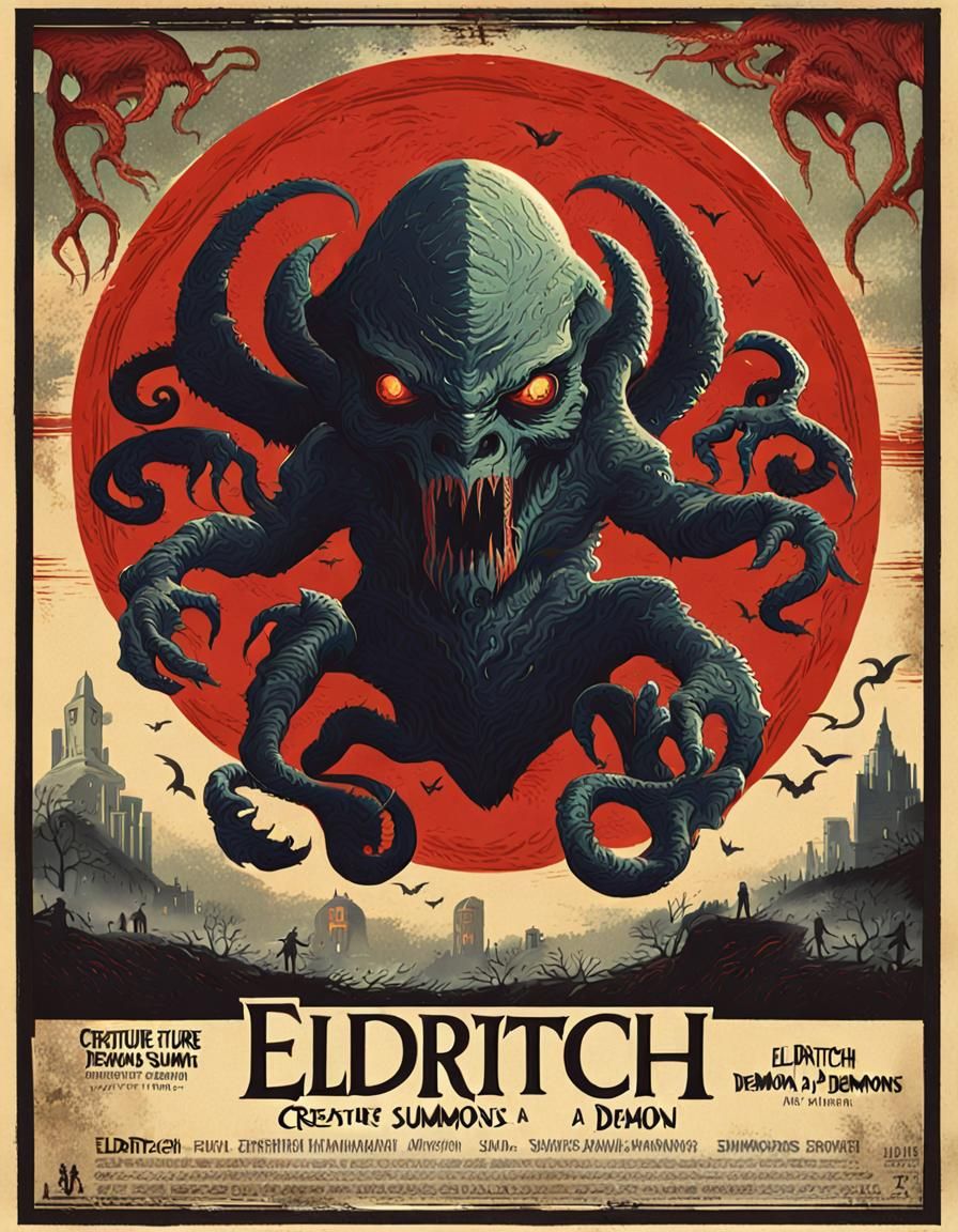 Eldritch Horror Movie Poster: Creature Summons Demon