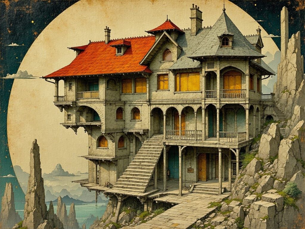 Surreal Collapsing Mansion with Impossible Geometry