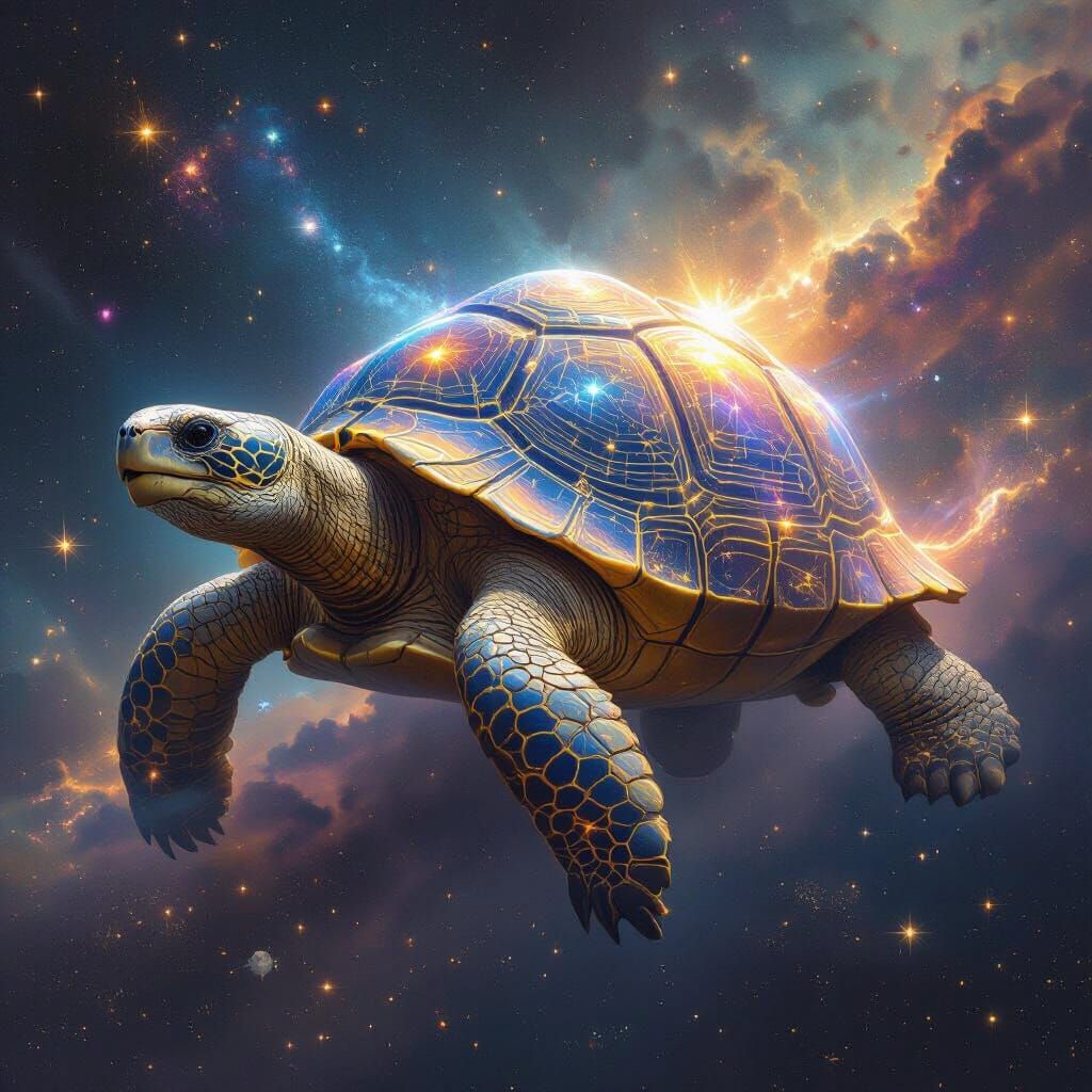 Celestial Tortoise Drifting Through Deep Space