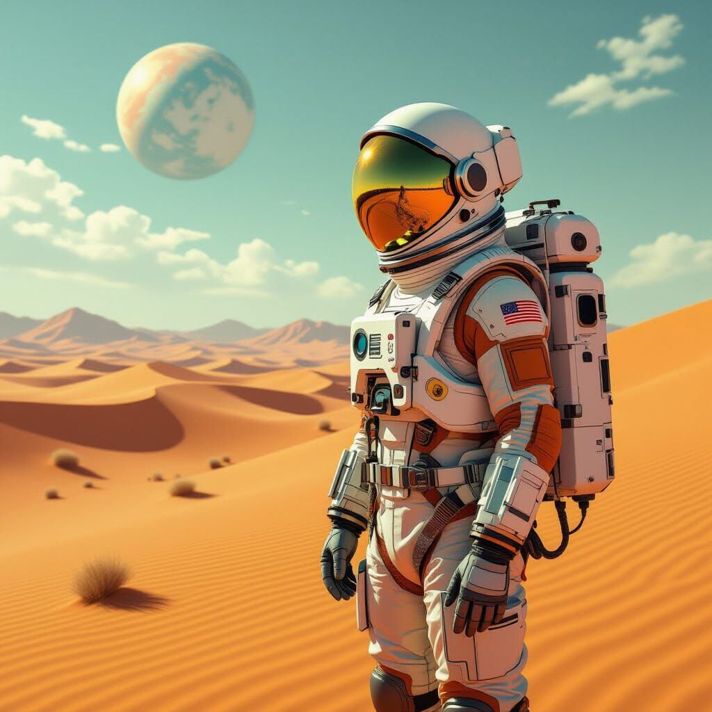 Astronaut in Surreal Desert Landscape as Digital Art