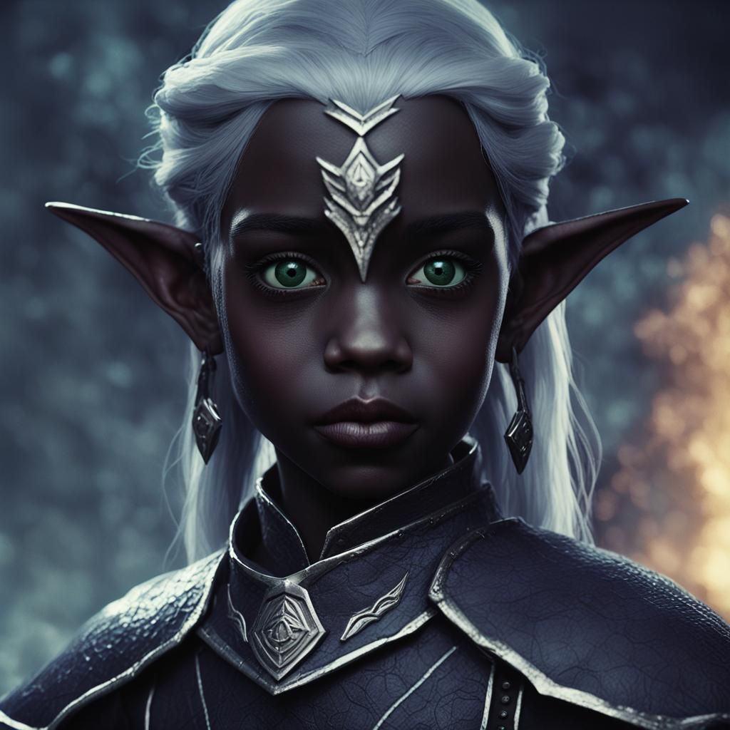 Young Half-Drow Girl in Dark Fantasy Style