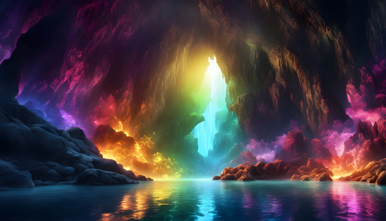 Prismatic Light Illuminates Cave Pool: Digital Matte Paintin...