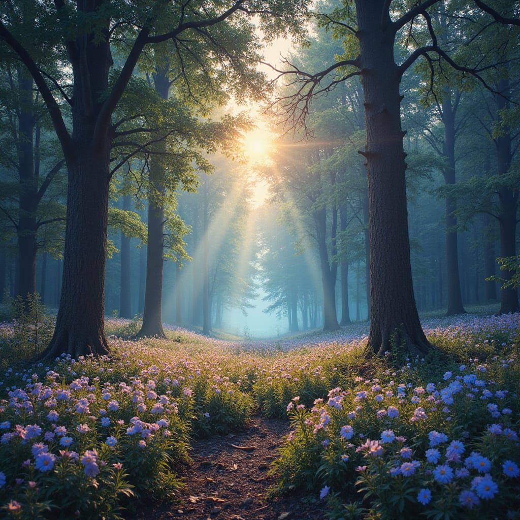 Surreal Forest Landscape in Vibrant Prism of Light