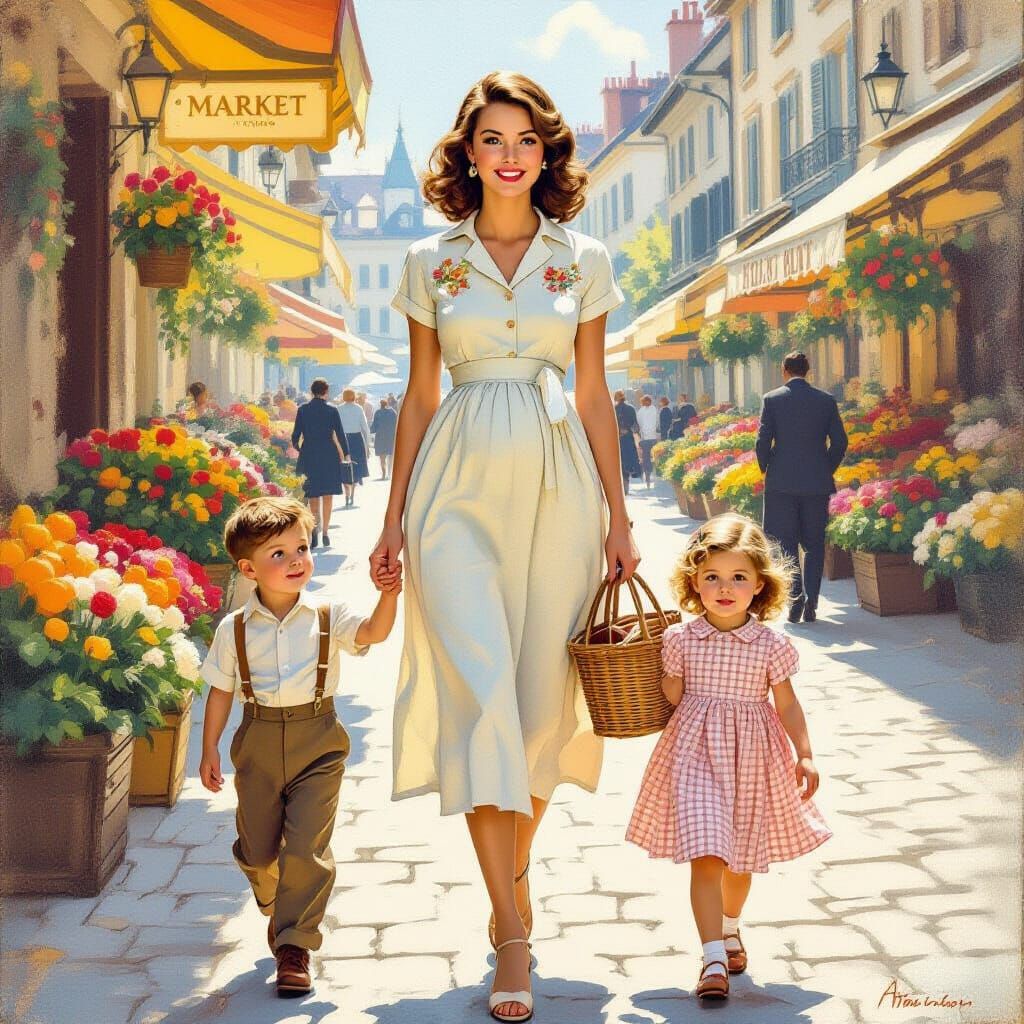 Vintage Motherhood in Geneva: A Rockwell-esque Scene