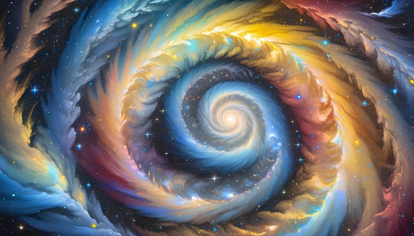 Vibrant Celestial Swirls in Gouache Style