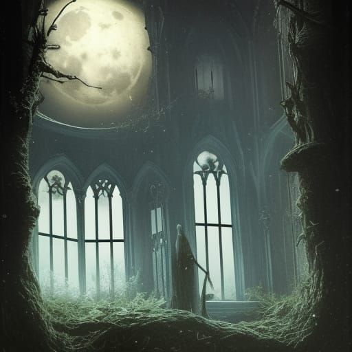 Gothic Castle Window at Night: Dark Fantasy Art