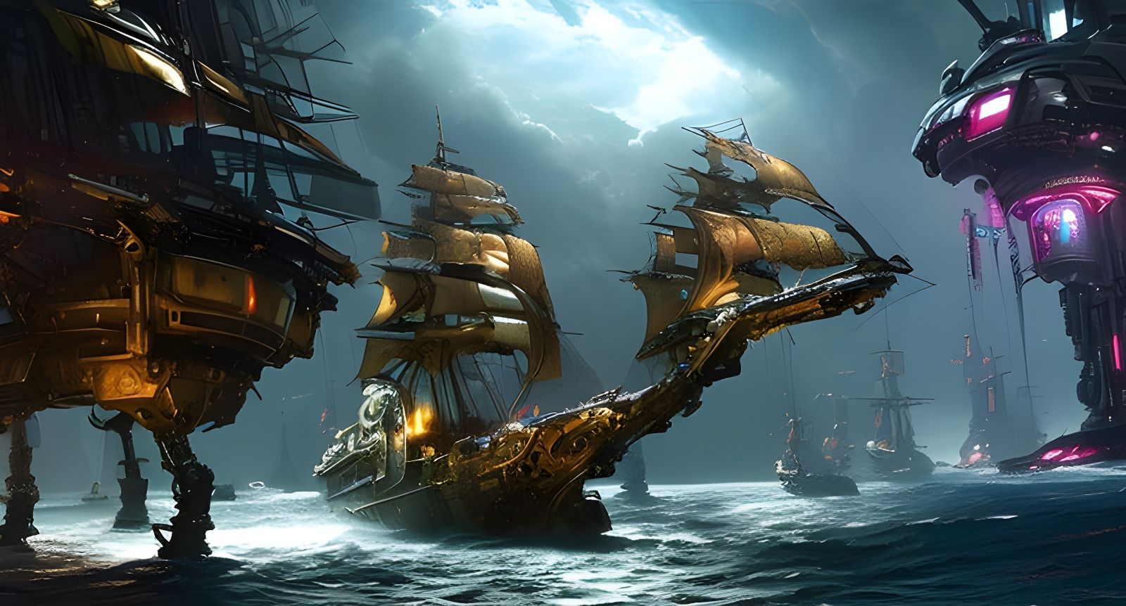 Cyberpunk Viking Longship