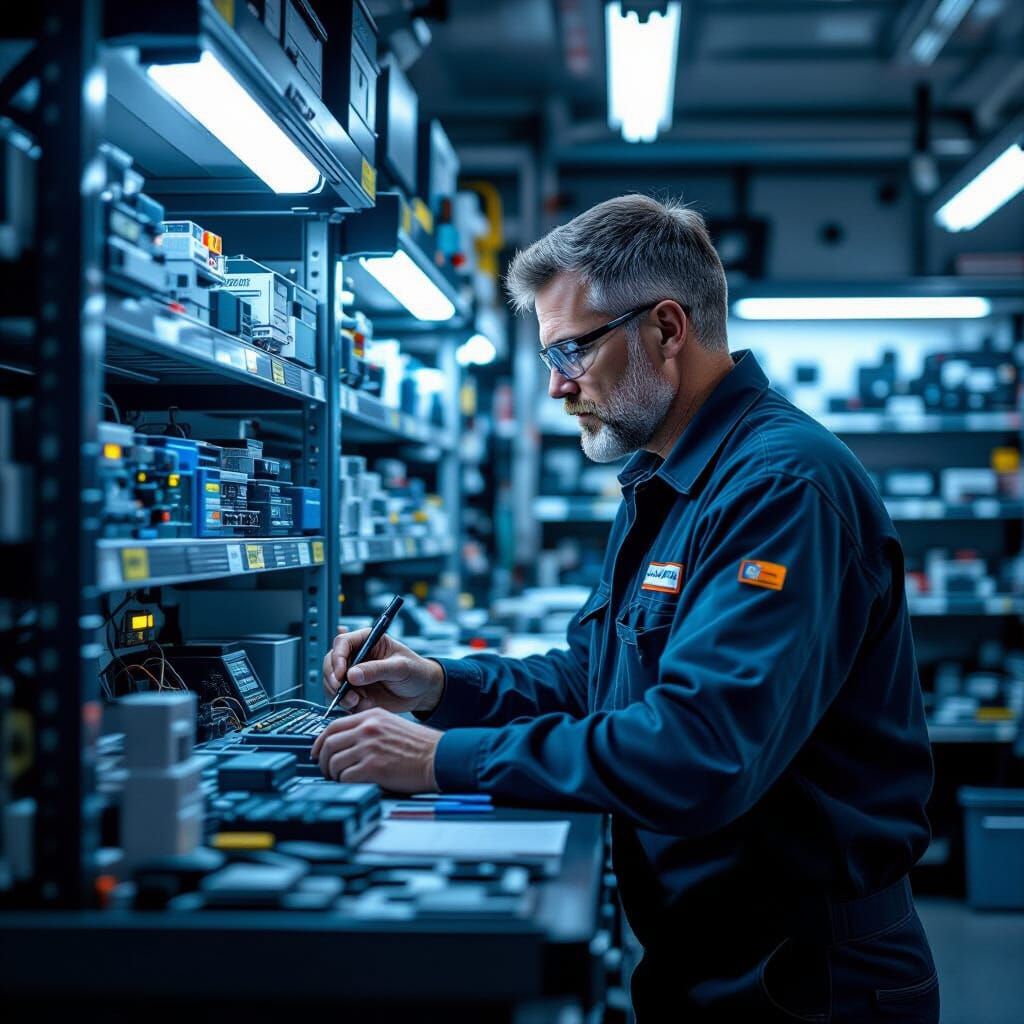 Technician Counts Electronic Inventory in Service Truck