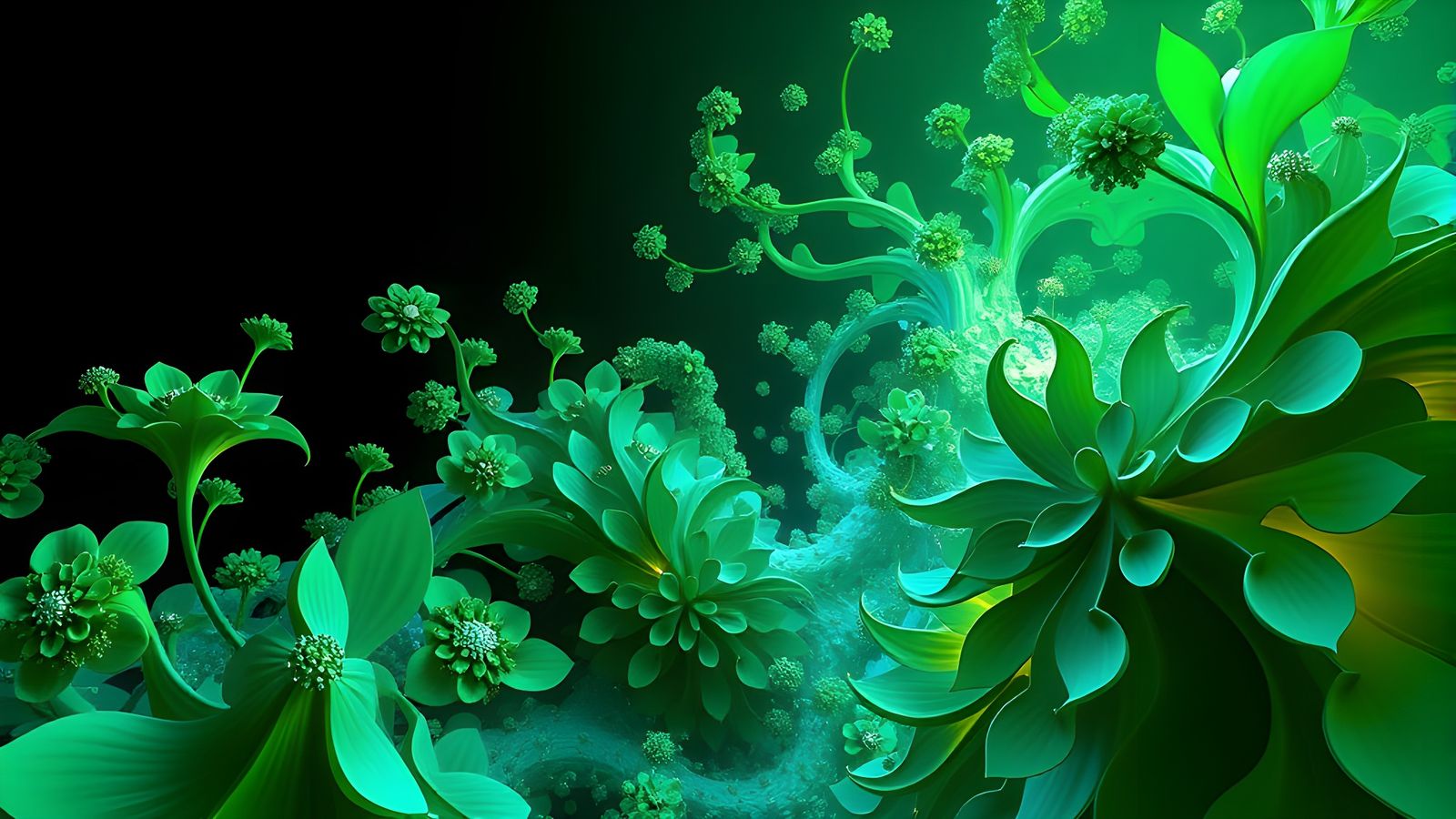 Organic 3D Julia's Fractals with Green and Blue Gradient