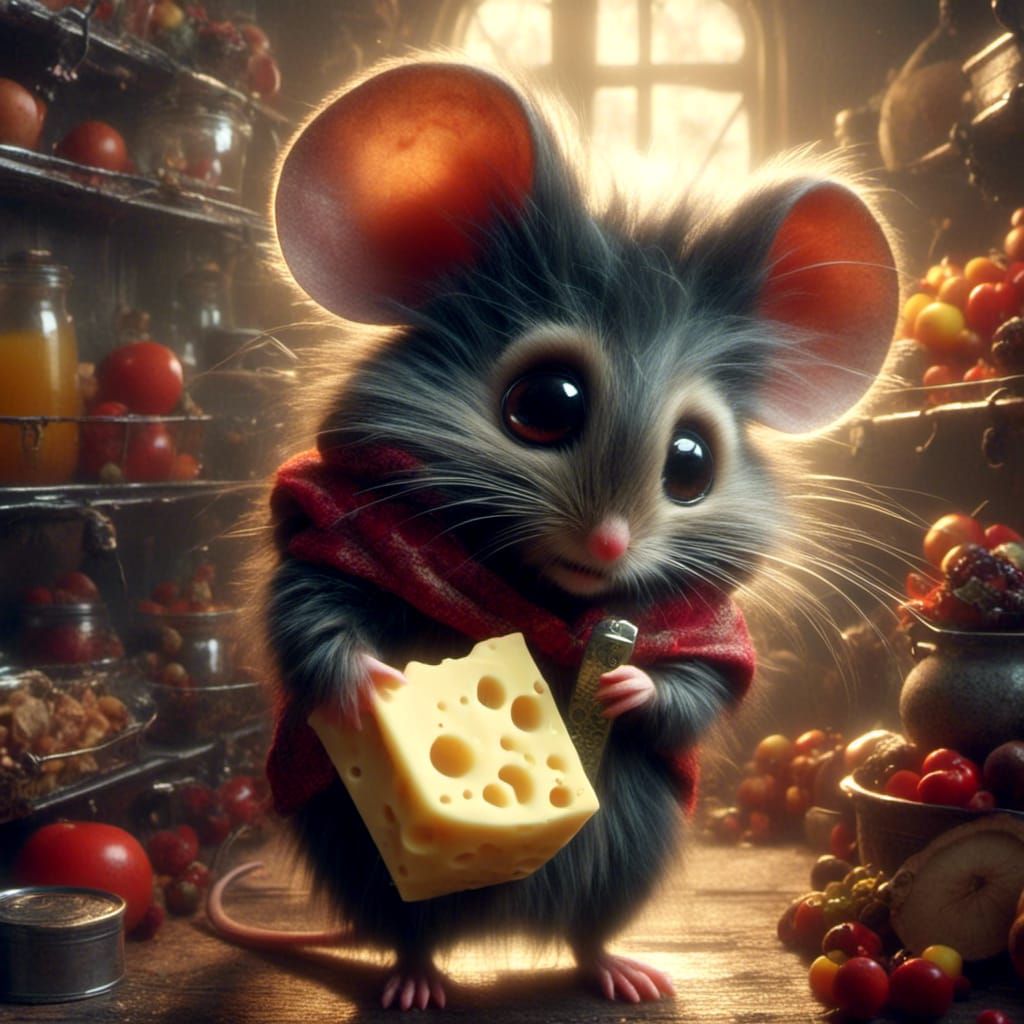 Adorable Fluffy Mouse Steals Cheese