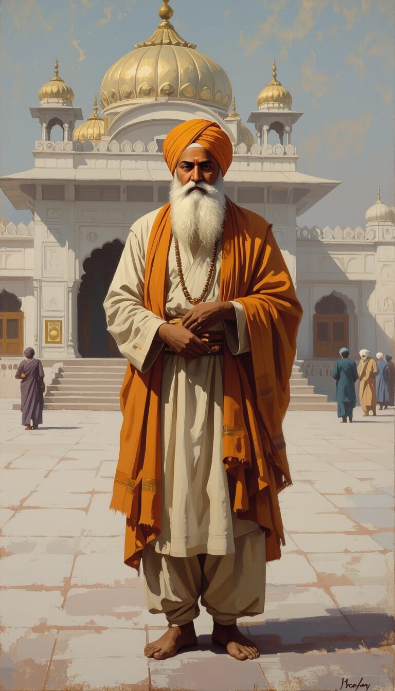 Spiritual Painting of Guru Nanak Dev Ji in Humble Attire