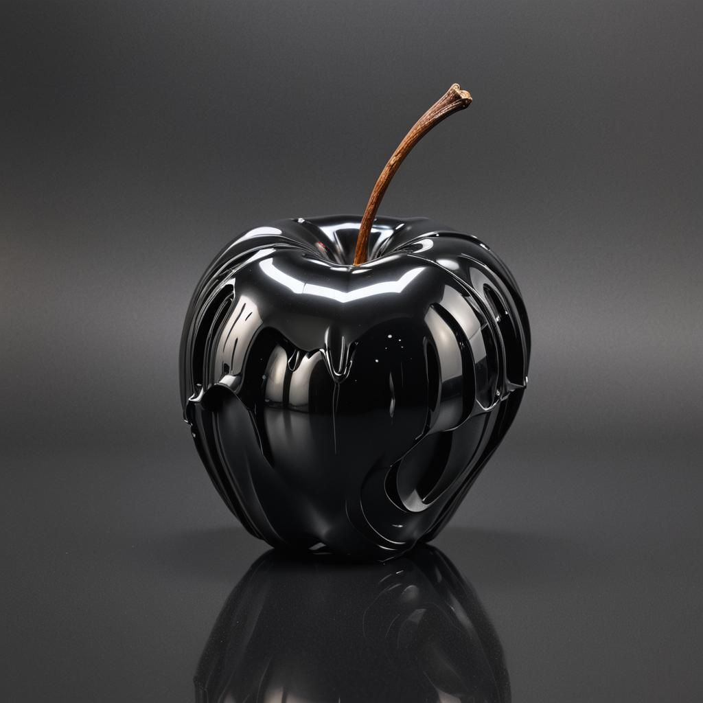 Sleek Black Apple with Metallic Reflections