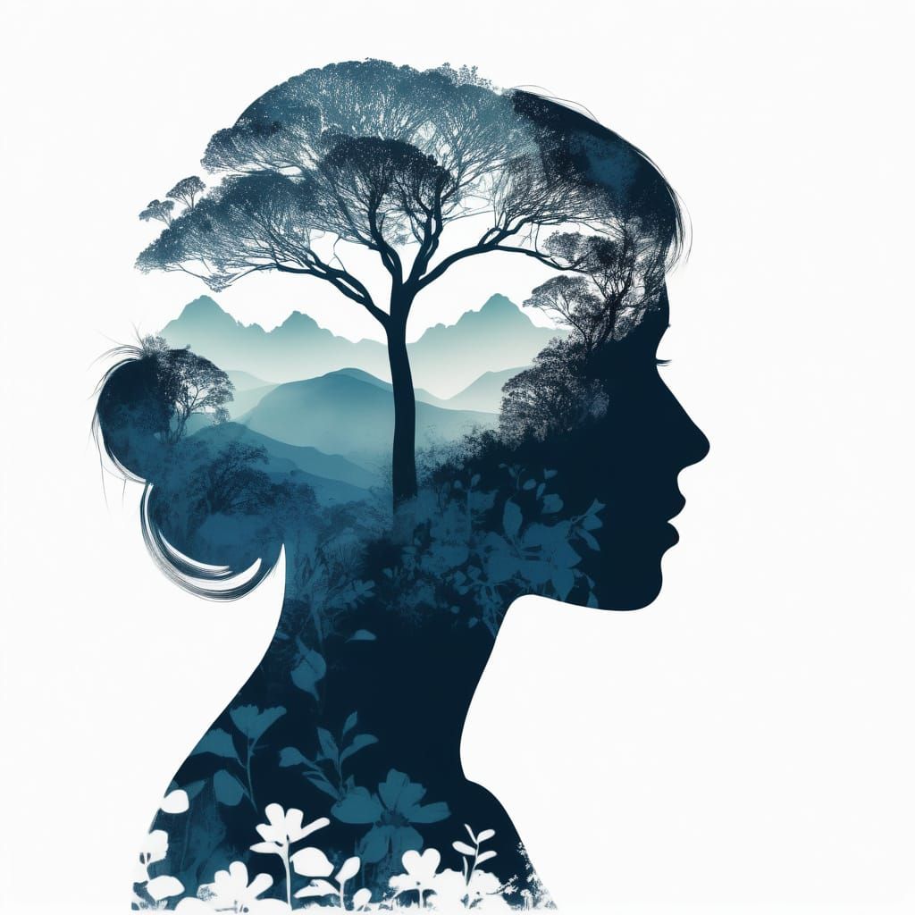 Double Exposure Portrait with Blooming Landscape