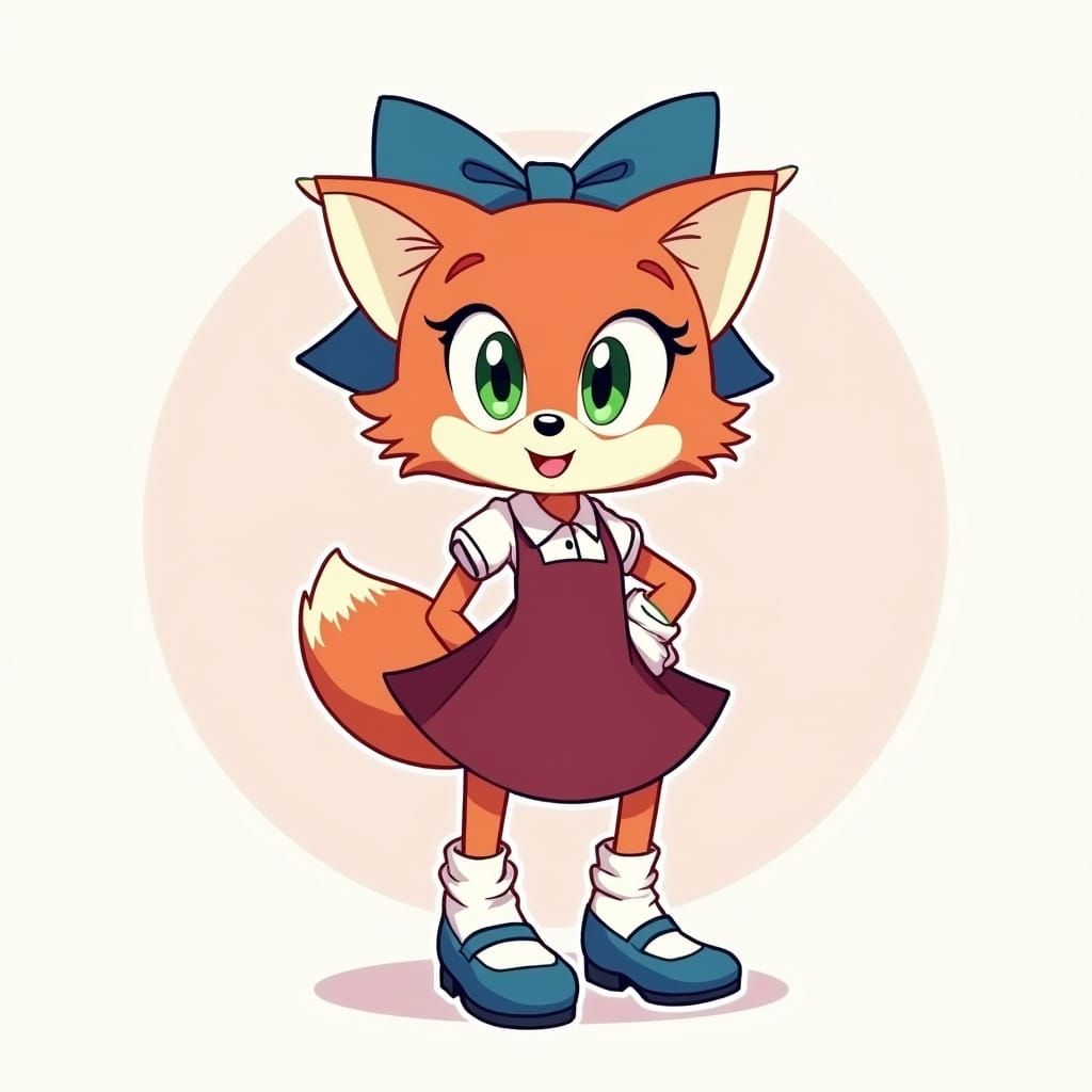 Vibrant Red Panda in Sonic Style with Bright Blue Hair Bow