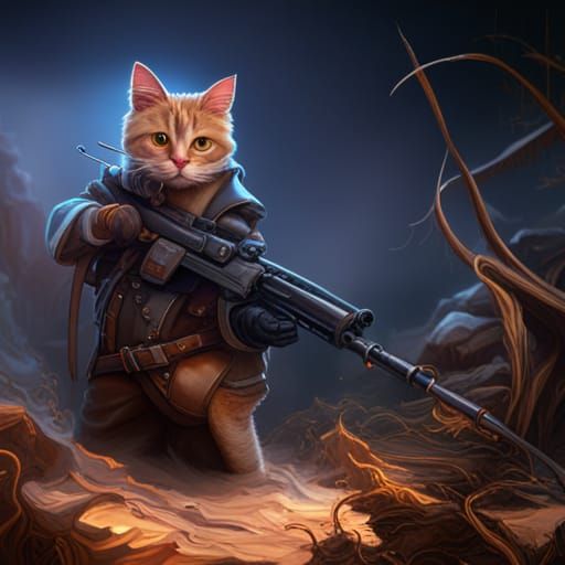 Cat with a Gun: Detailed Fantasy Art