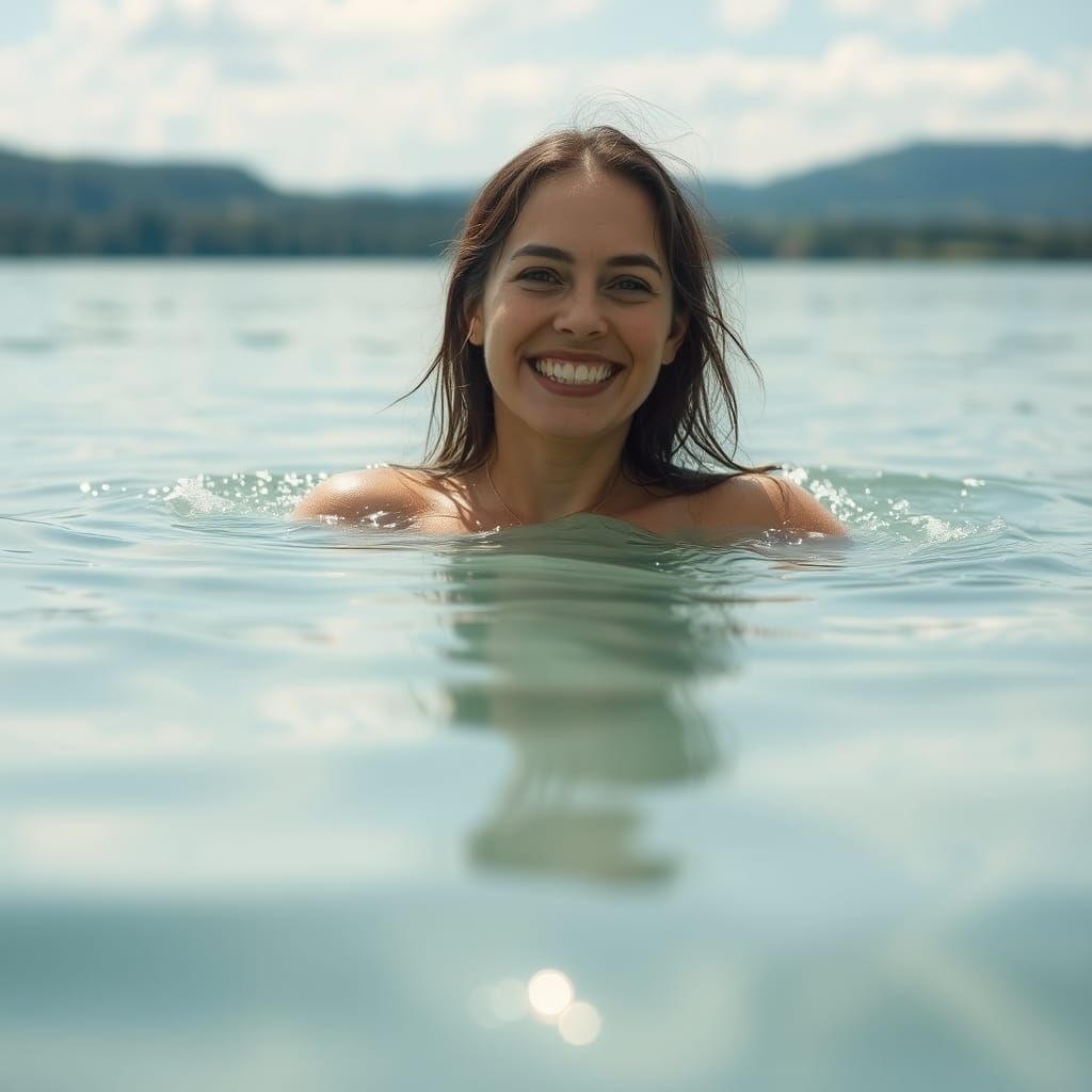 Woman Swimming in Lake of Liquid Silver