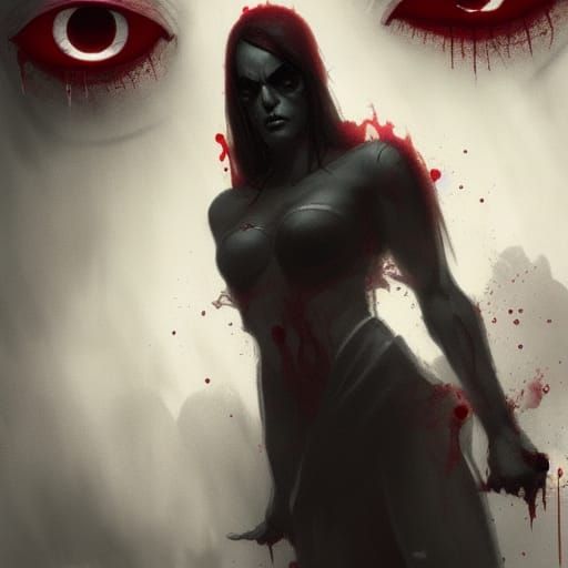 Sinister Blood Red Eyes in Fantasy Art Style