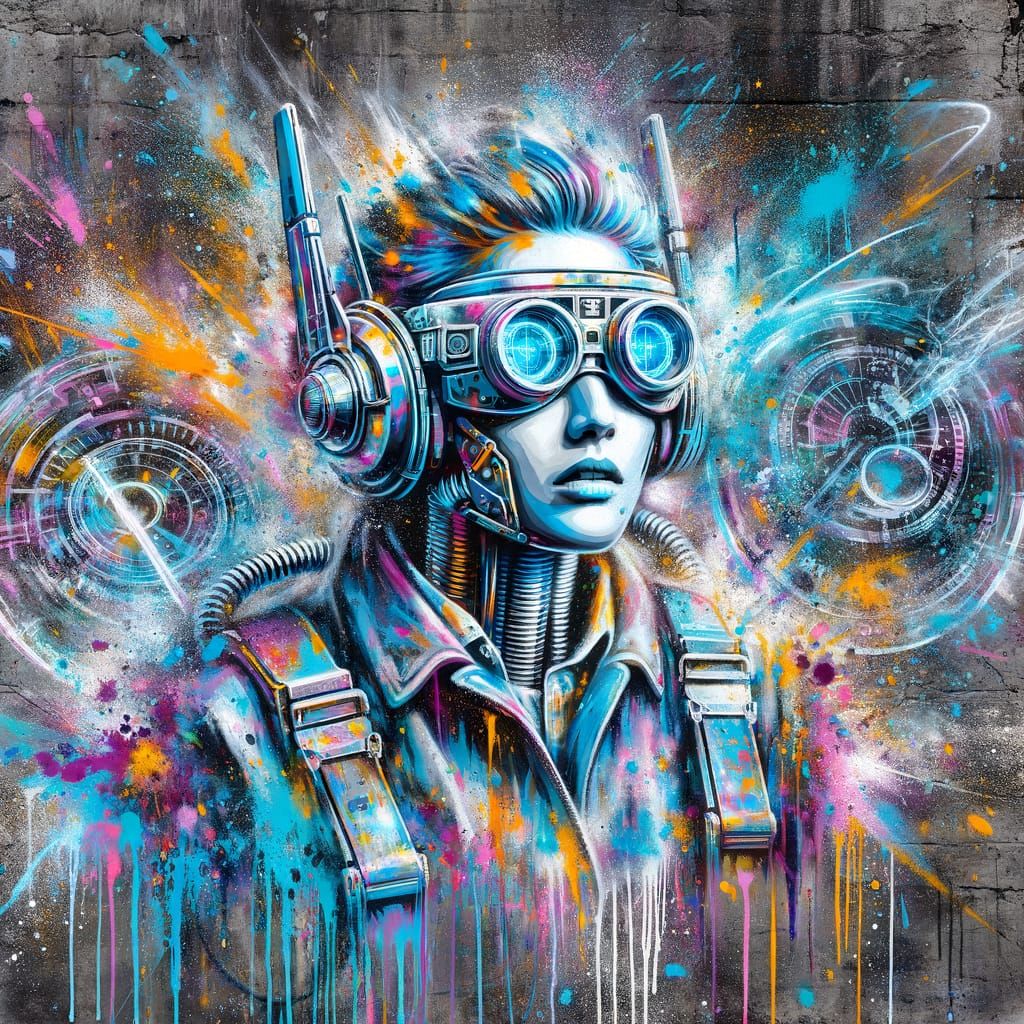 Futuristic Terminator Hybrid in Street Art Style