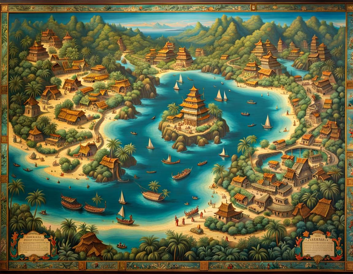 Whimsical Treasure Map of Tropical Fisher Village