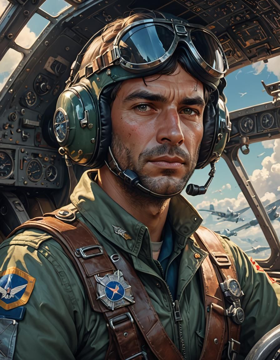 Stoic Pilot Portrait in Detailed Digital Art Style