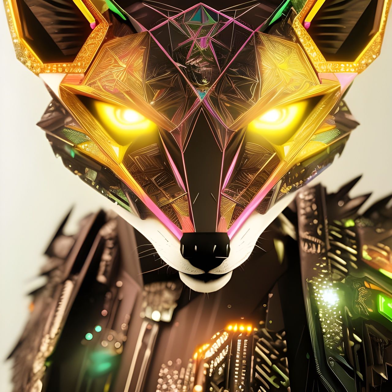 Cyberpunk Fox Portrait in Neon Diamond Style