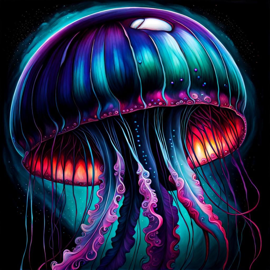 Glowing Jellyfish in Deep Sea: Digital Art