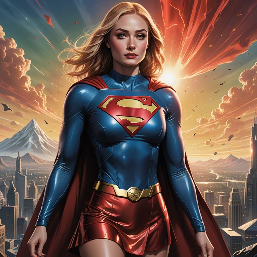 Supergirl in Vibrant, Otherworldly Landscape