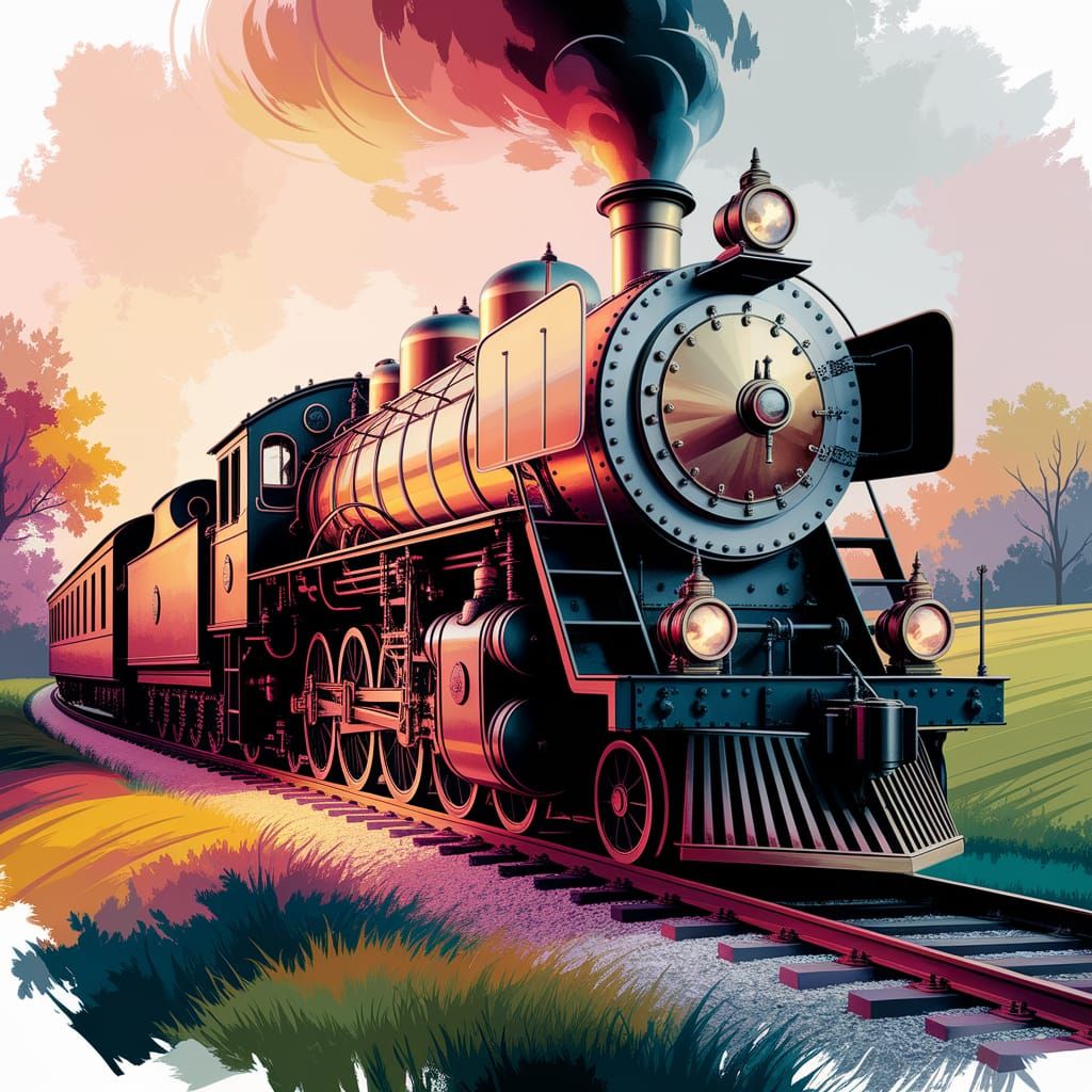 Vintage Steam Locomotive in Watercolor